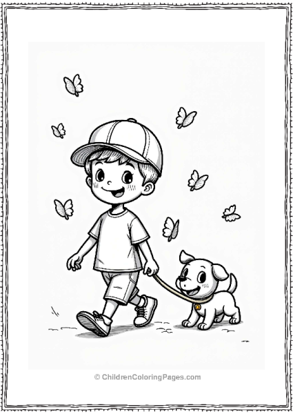 Manga Boy With Dog And Butterflies Free PDF Printable