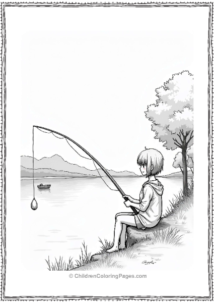 Manga Character Fishing By A Lake Free PDF Printable