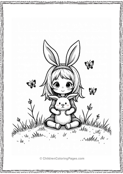 Manga Cute Girl With Rabbit On A Hill Free PDF Printable