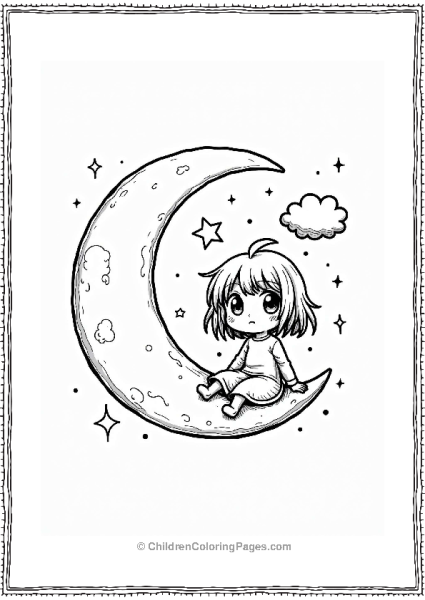 Manga Girl On A Crescent Moon Free PDF Printable