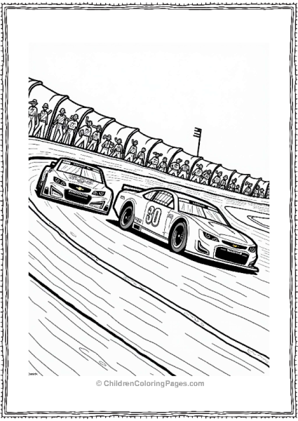 NASCAR Vehicles Overtaking On A Curved Racetrack Free PDF Printable