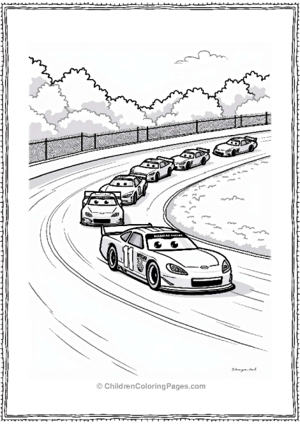 NASCAR Vehicles Racing On A Curved Track Free PDF Printable