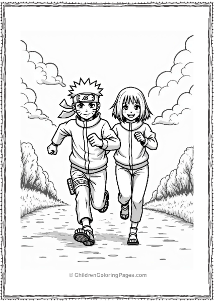 Naruto And Sakura In A Friendly Race Free PDF Printable