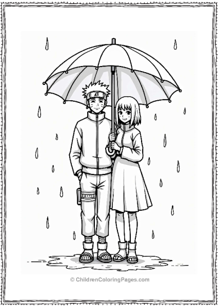 Naruto And Sakura Under An Umbrella Free PDF Printable