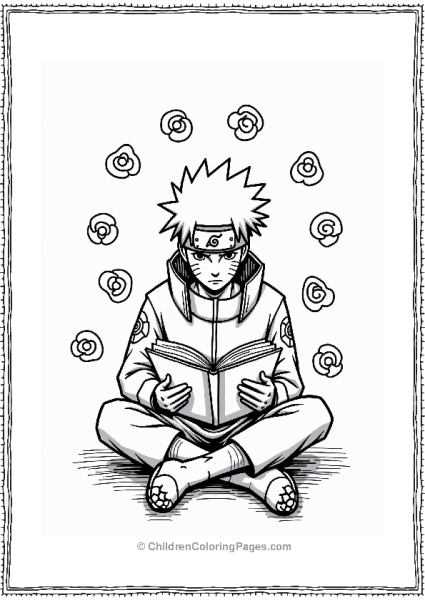 Naruto Kakashi Reading A Book Amid Chakra Symbols Free PDF Printable