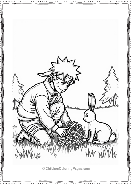Naruto Picking Flowers With A Bunny Free PDF Printable