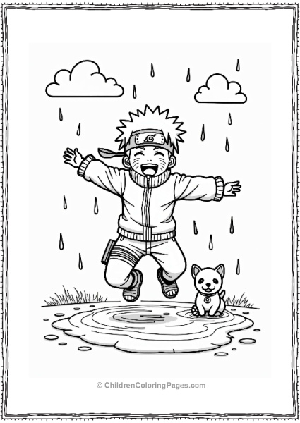 Naruto Playing In The Rain Free PDF Printable