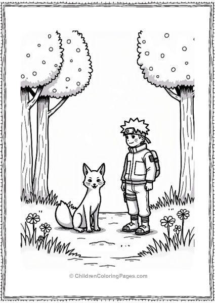 Naruto With A Friendly Fox In The Forest Free PDF Printable