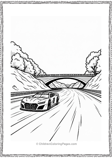 Nascar Fast Car Near A Simple Bridge Free PDF Printable