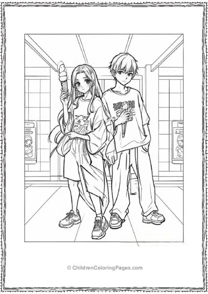 Nezuko And Zenitsu Having Ice Cream Free PDF Printable