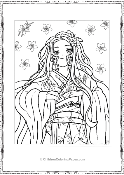 Nezuko With Flowers Free PDF Printable