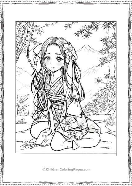 Nezuko With Her Hands On The Head Free PDF Printable