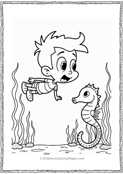 Nickelodeon Jimmy Neutron With A Seahorse Underwater Free PDF Printable