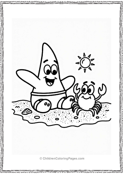 Nickelodeon Patrick Star And Friendly Crab On The Beach Free PDF Printable