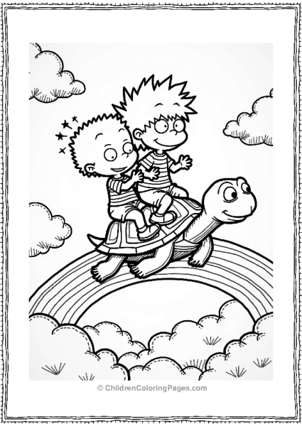 Nickelodeon Rugrats Characters Riding A Turtle Over A Rainbow Free PDF Printable