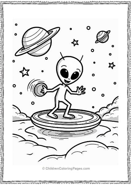 Nickelodeon Silly Green Alien Playing Frisbee In Space Free PDF Printable