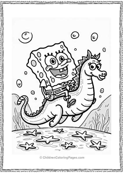 Nickelodeon SpongeBob Riding A Seahorse Free PDF Printable
