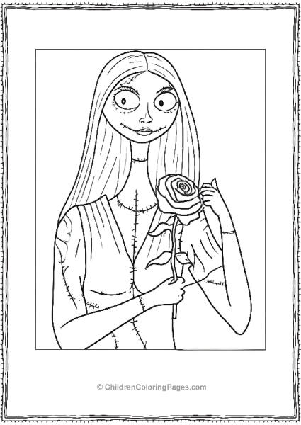 Nigtmare Before Christmas Sally Holding A Rose Free PDF Printable