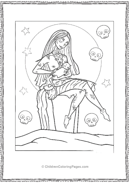 Nigtmare Before Christmas Sally With Skulls In The Sky Free PDF Printable