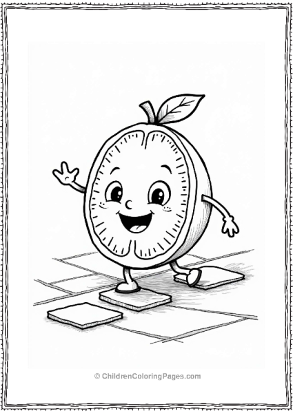 Orange Fruit Playing Hopscotch Free PDF Printable