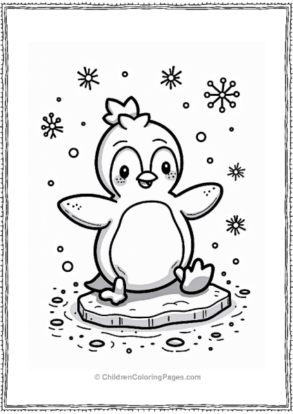Penguin Sliding On Ice With Snowflakes Pattern Free PDF Printable