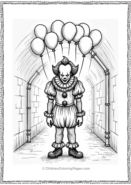 Pennywise With Floating Balloons In A Sewer Free PDF Printable