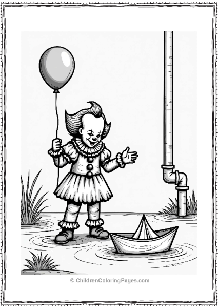 Pennywise With Red Balloon And Paper Boat Free PDF Printable