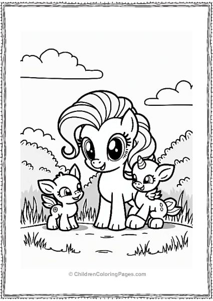 Pinkie Pie With Baby Animals In A Meadow Free PDF Printable