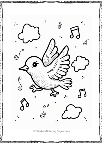 Playful Bird Amid Swirling Clouds And Notes Pattern Free PDF Printable
