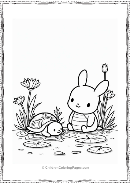 Pochacco And Turtle By A Pond Free PDF Printable