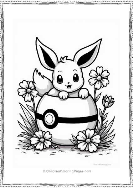 Pokeball Among Colorful Flowers With Eevee Free PDF Printable