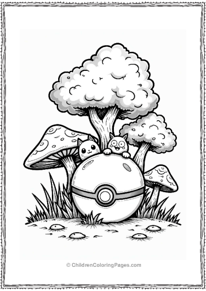 Pokeball Among Whimsical Forest Creatures Free PDF Printable