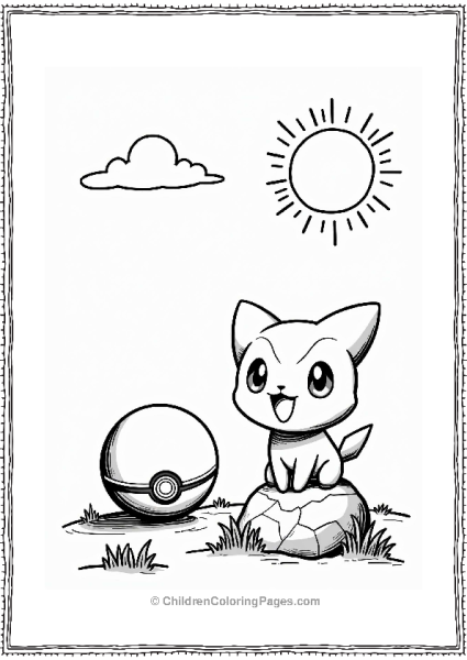 Pokeball And Togepi On A Sunny Day Free PDF Printable