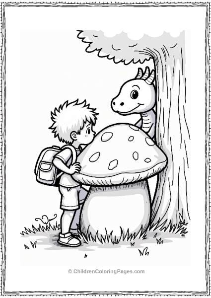 Precious Moments Boy Climbing Mushroom With Friendly Dragon Free PDF Printable