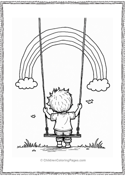 Precious Moments Boy On Swing Under Rainbow Free PDF Printable