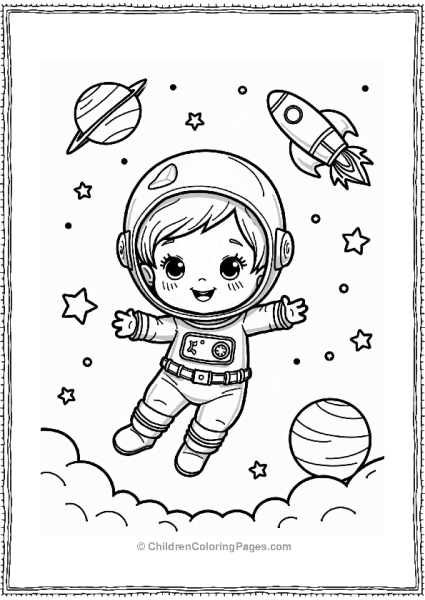 Precious Moments Child Astronaut Floating Among Stars Free PDF Printable