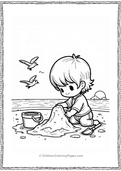 Precious Moments Child Building A Sandcastle On The Beach Free PDF Printable