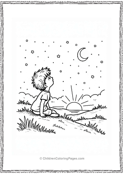 Precious Moments Child Enjoying A Sunset On A Hilltop Free PDF Printable