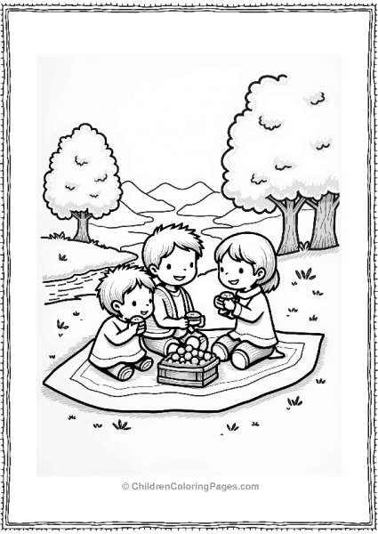 Precious Moments Family Picnic Scene Free PDF Printable