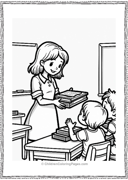 Precious Moments Friendly Teacher With Excited Students Free PDF Printable