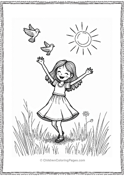 Precious Moments Girl Dancing Joyfully In A Field Free PDF Printable