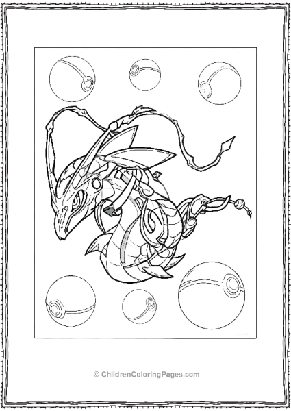 Rayquaza With Pokeballs Free PDF Printable