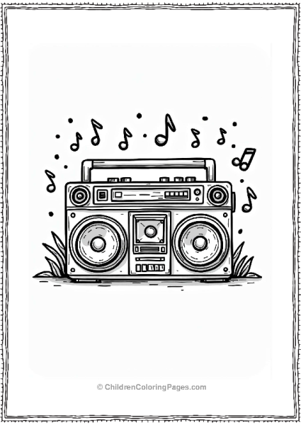 Retro Boombox With Musical Notes Pattern Free PDF Printable