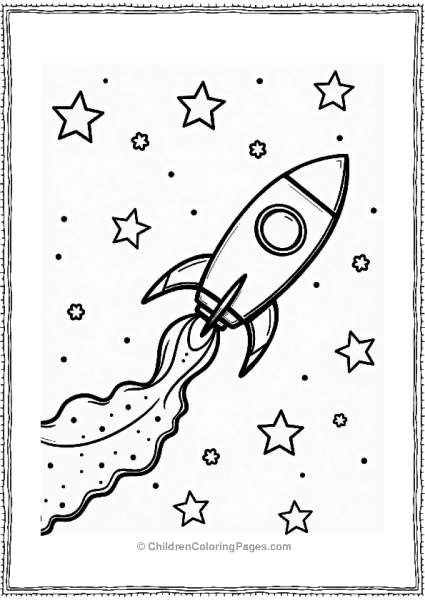 Rocket Ship Soaring Through A Starry Background Pattern Free PDF Printable
