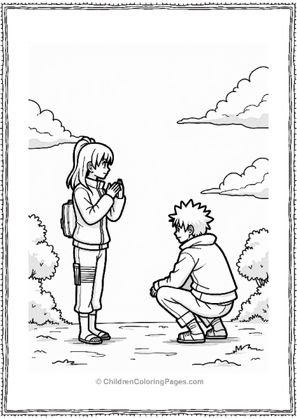 Sakura Encouraging Naruto Practicing Jutsu Free PDF Printable