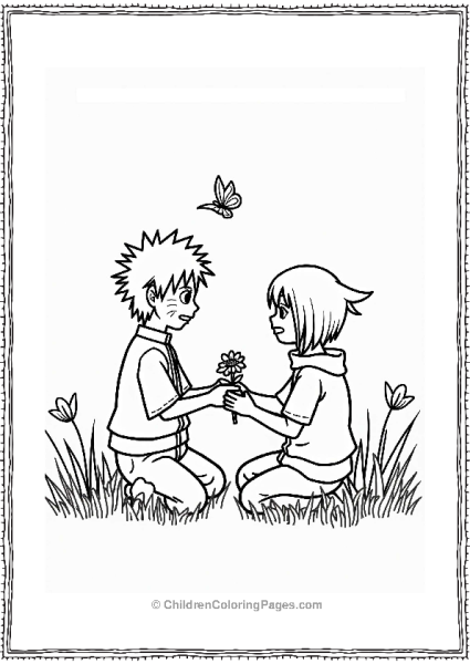Sakura Giving Naruto A Flower Free PDF Printable