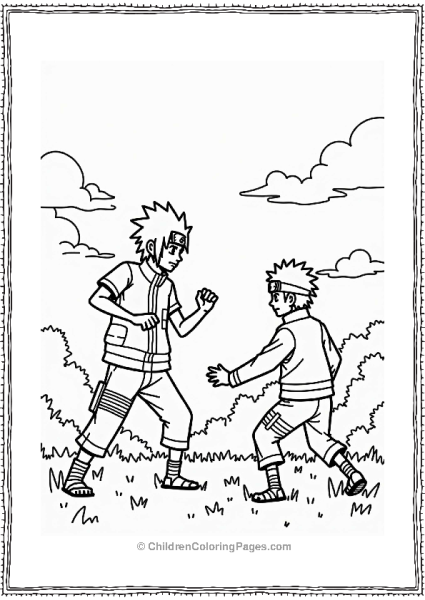 Sasuke And Naruto Sparring In A Grassy Field Free PDF Printable