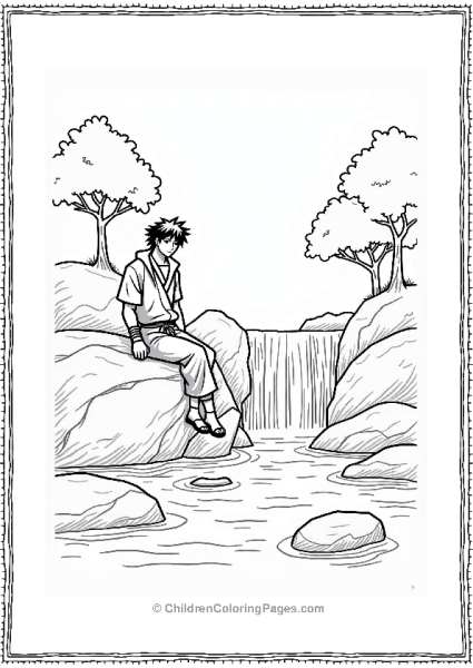 Sasuke By A Tranquil Waterfall Free PDF Printable