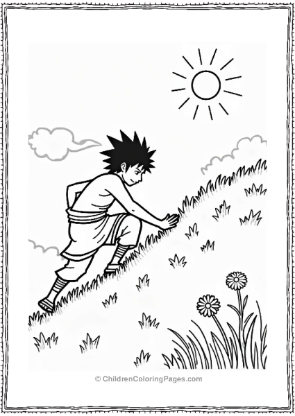 Sasuke Climbing A Grassy Hill Free PDF Printable