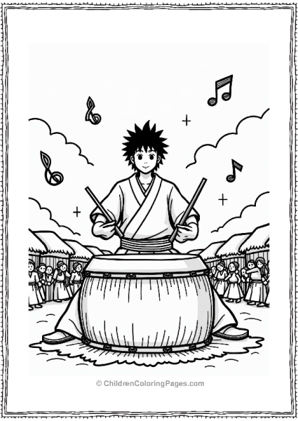 Sasuke Playing Taiko Drum At Festival Free PDF Printable
